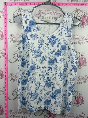 Willow Ridge tank top flowers White Tank Top with Blue Floral Print